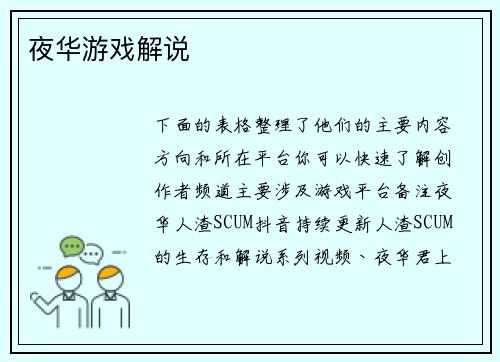 夜华游戏解说